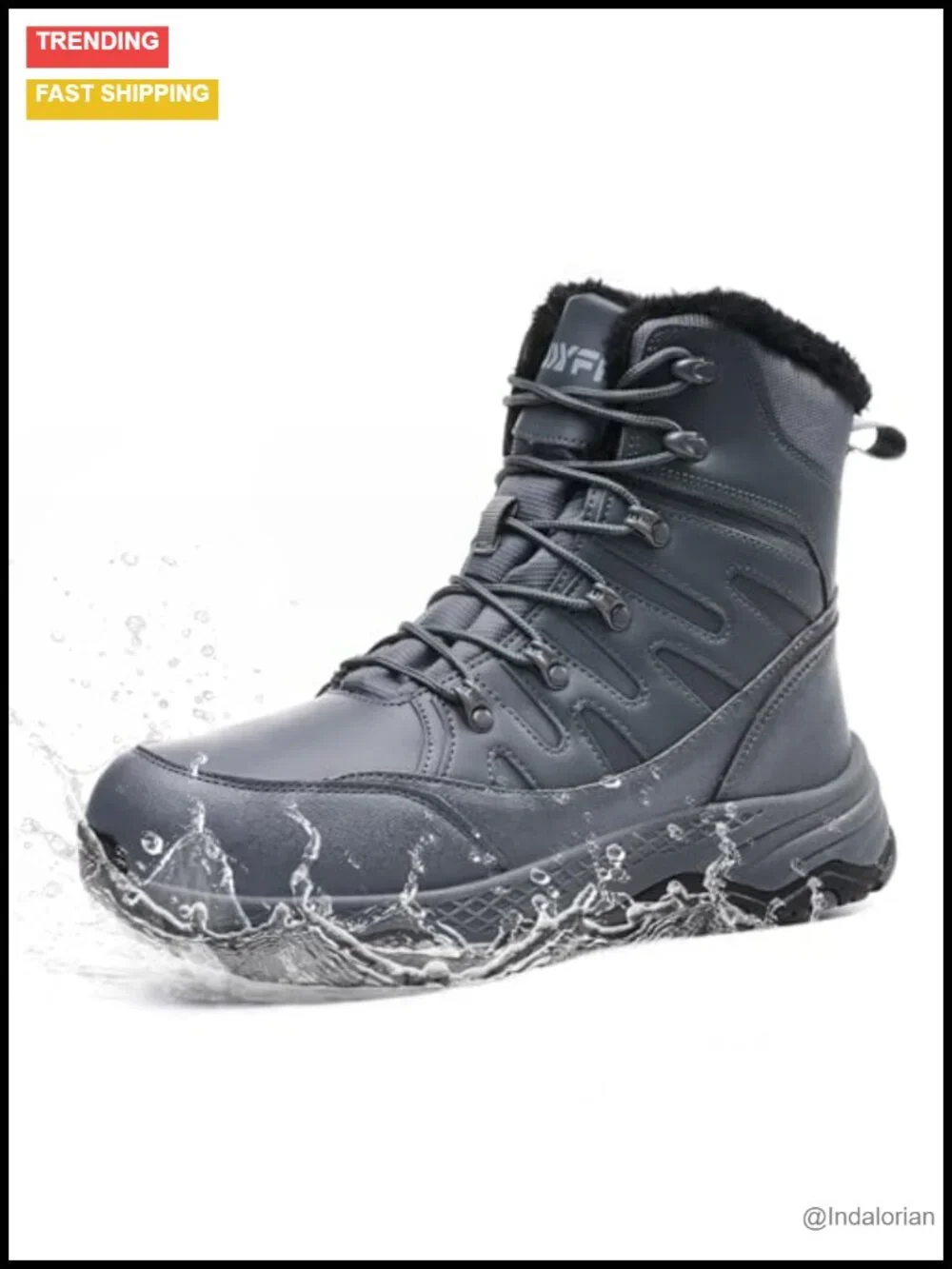 Men's Waterproof Mid Calf Winter Hiking Boot with Fur Lining